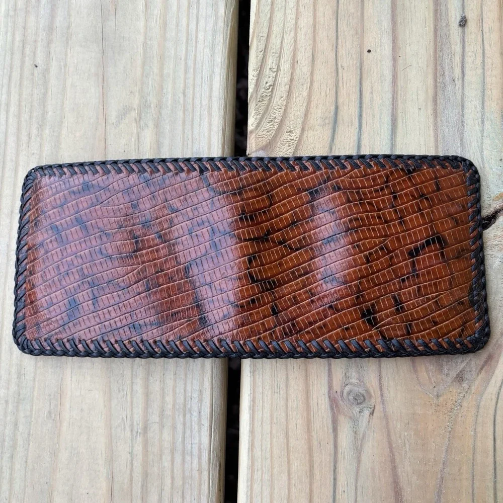 Vintage Bifold Leather Wallet Hand Tooled Western Cowboy Marbled Whipstitch